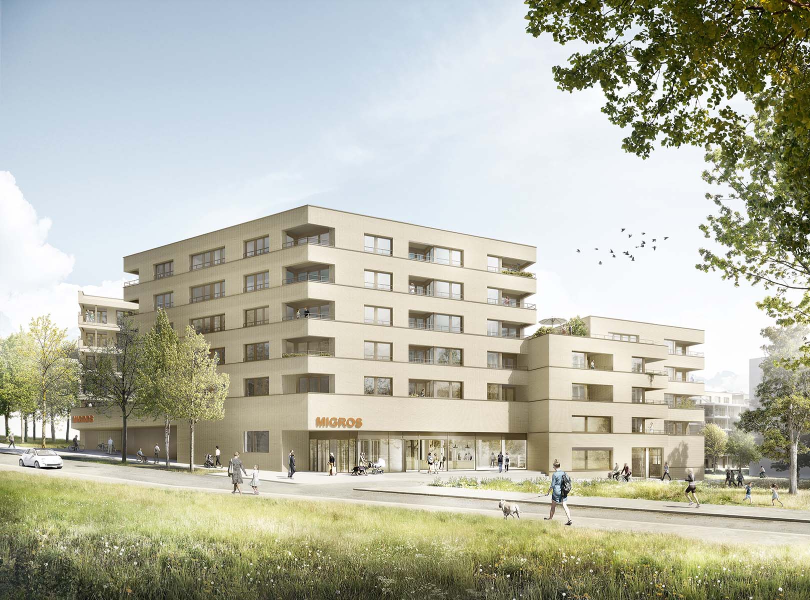 Réalisation du bâtiment  Retraites Populaires,  Ecoquartier des Plaines-du-Loup, Lausanne